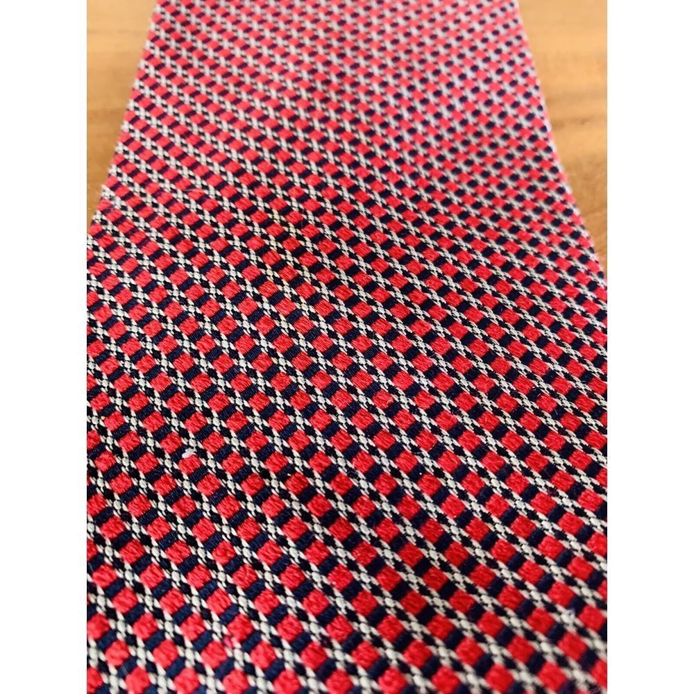 Club Room 100% Silk Woven Jacquard Tie Red White Blue Necktie Made In USA